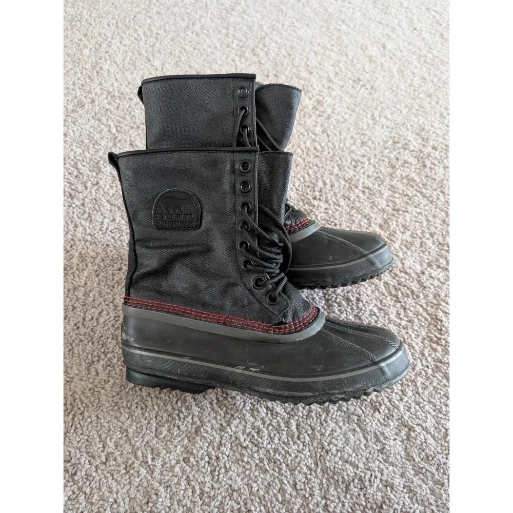 Sorel Black 1964 Premium T CVS Snow Boots EU44 Men's 9 Waxed Canvas Rubber Lined